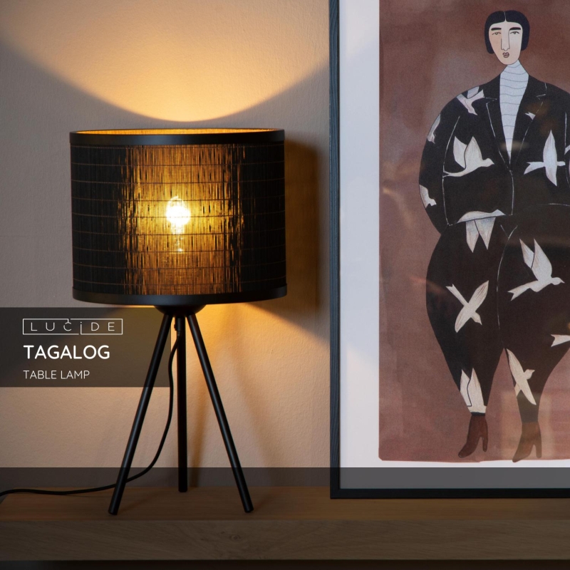 Lucide TAGALOG - Stolná lampa - Ø 26 cm - 1xE27 - Čierna